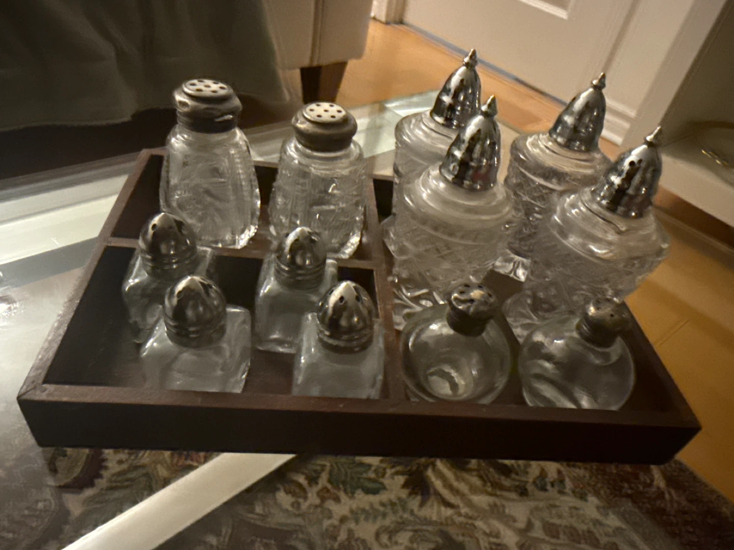 Glass Salt and Pepper Shaker Set with Wooden Holder