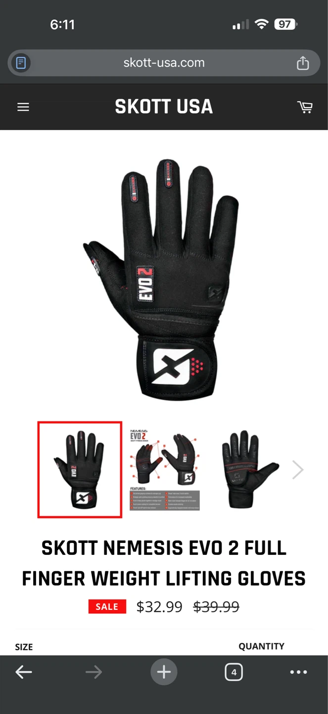 Skott Nemesis Evo 2 Full Finger Weight Lifting Gloves