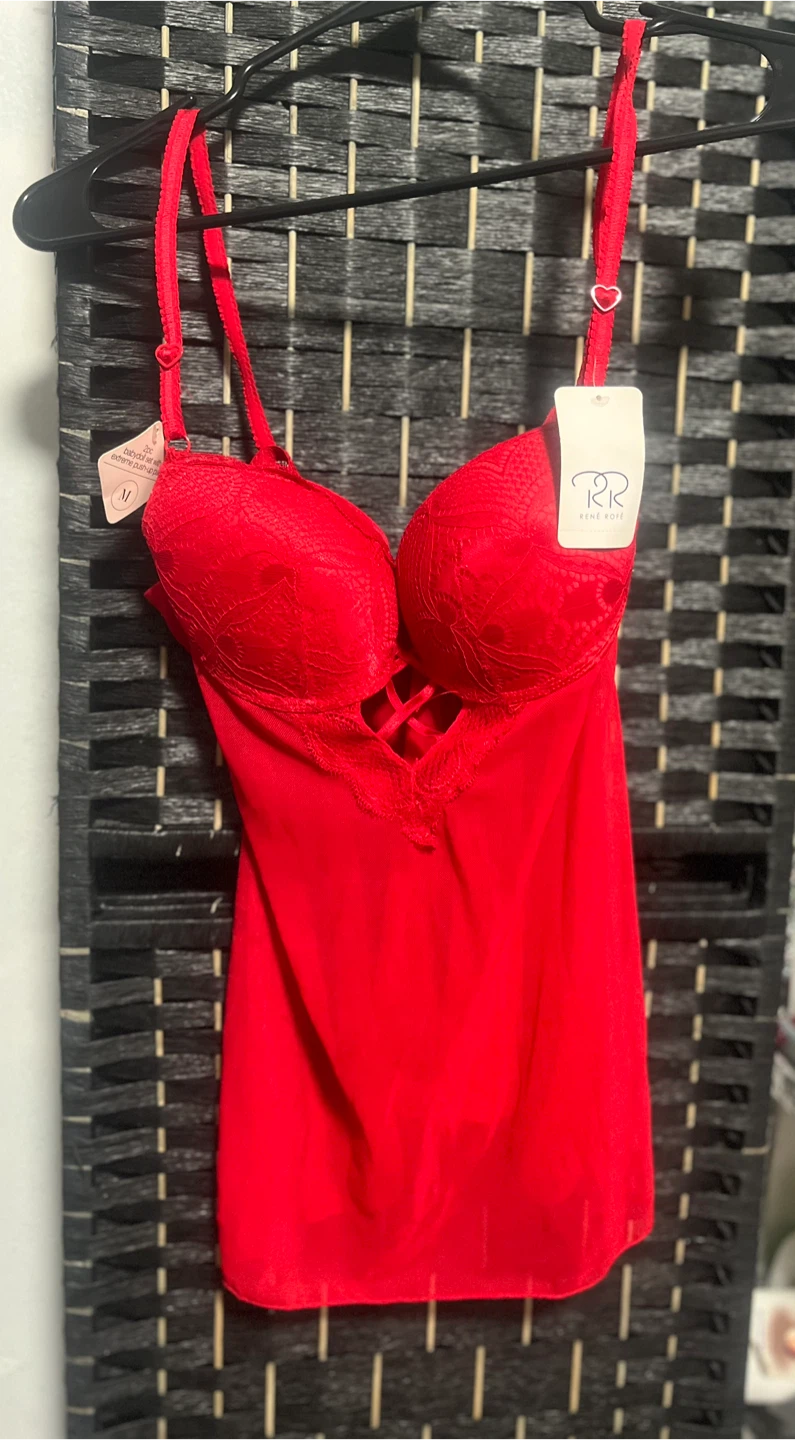 Rene Rofe Red Lace Babydoll Lingerie