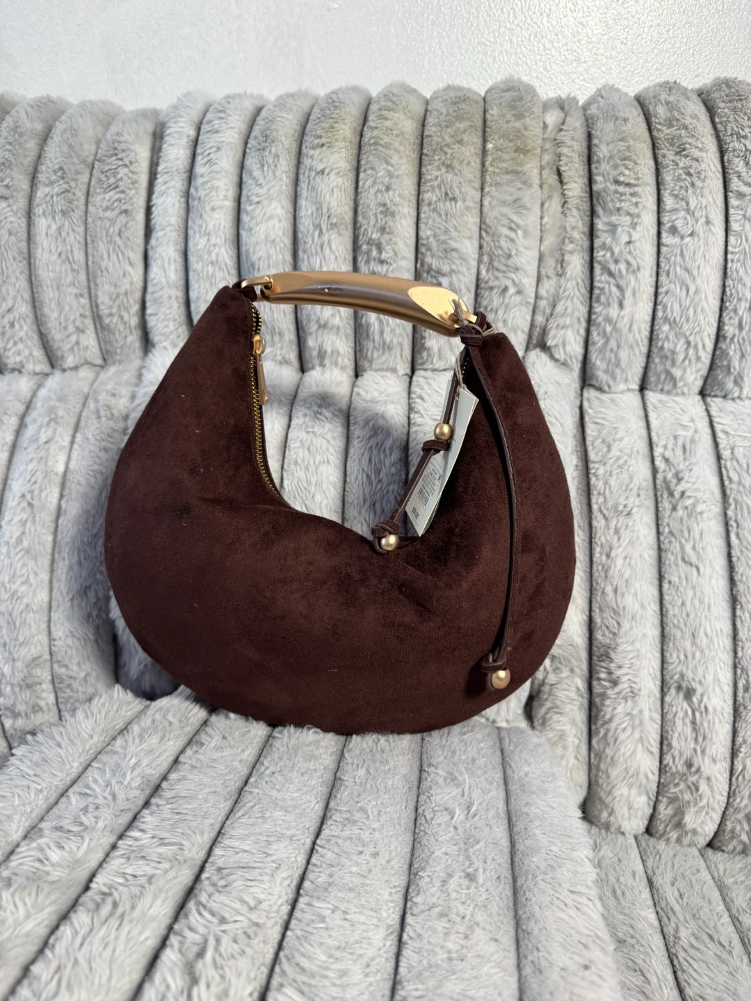 A New Day Brown Suede Crescent Shoulder Handbag - photo 5