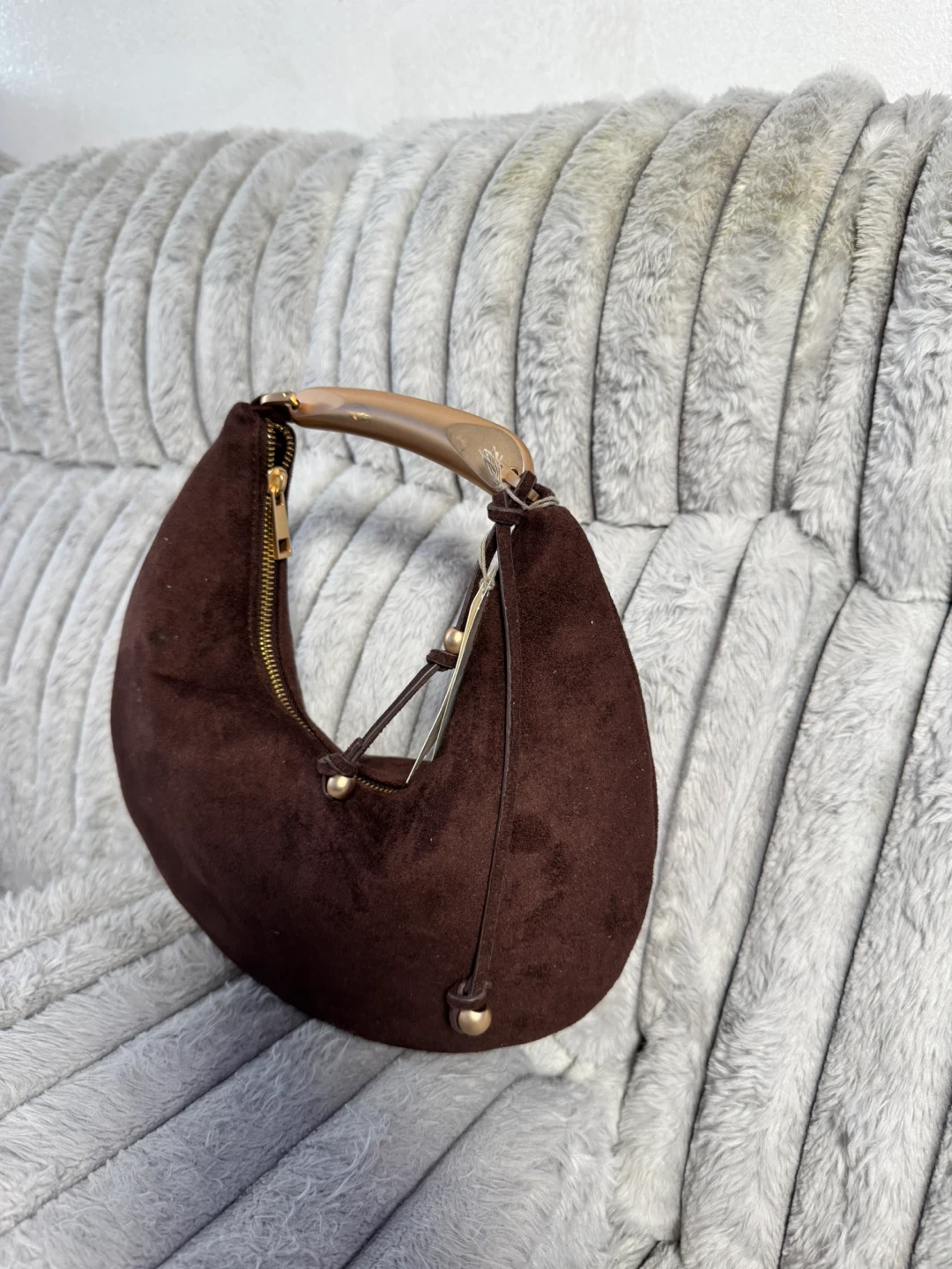 A New Day Brown Suede Crescent Shoulder Handbag
