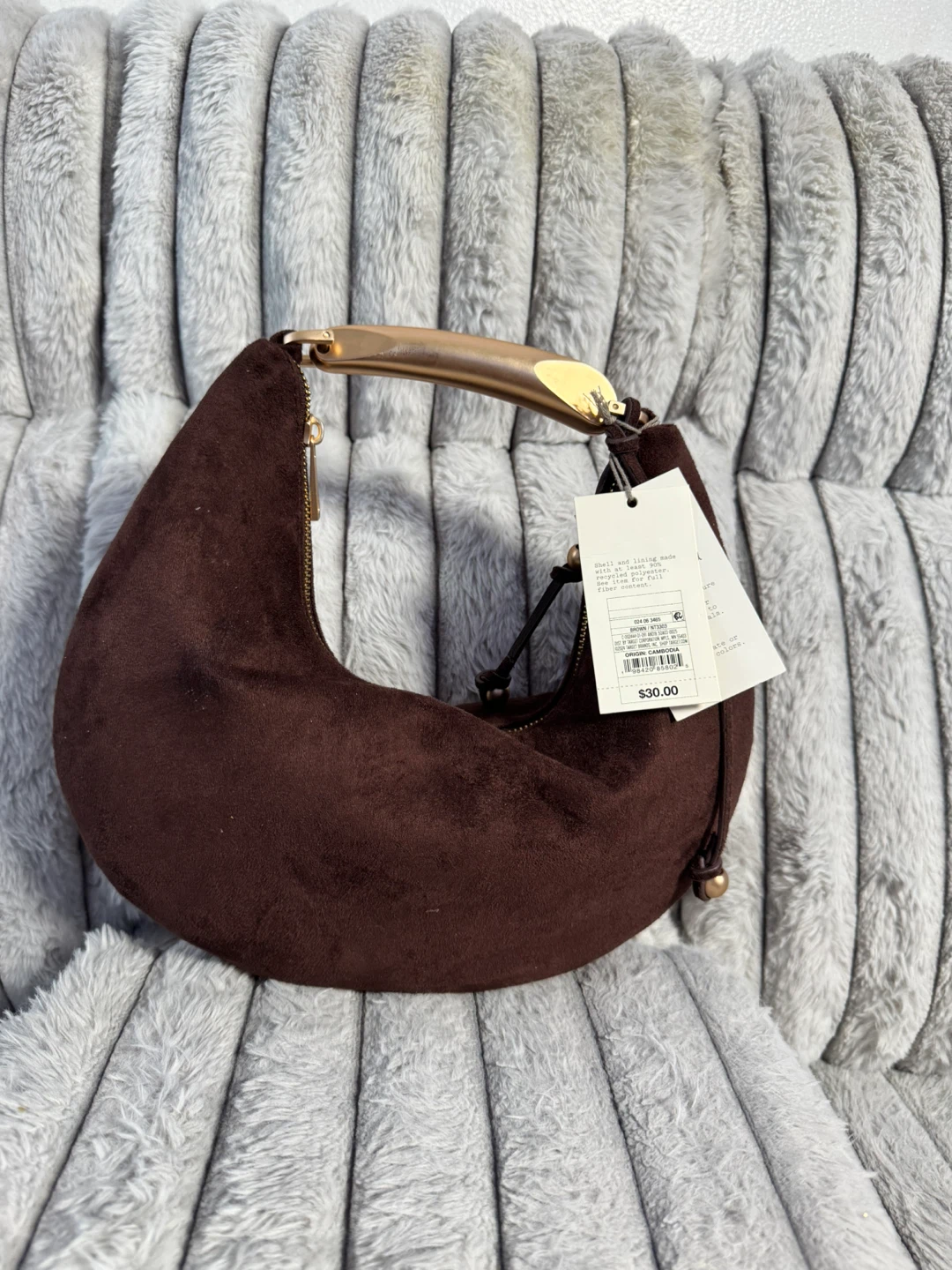 A New Day Brown Suede Crescent Shoulder Handbag - photo 4