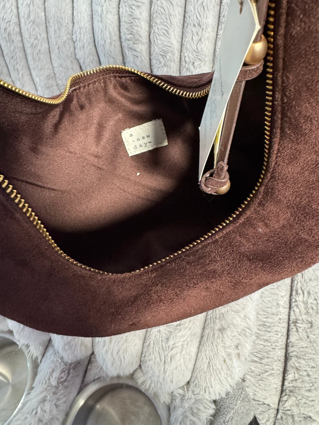 A New Day Brown Suede Crescent Shoulder Handbag - photo 3