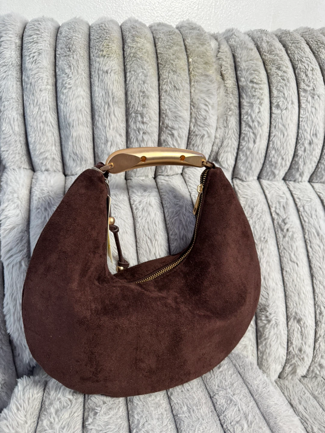 A New Day Brown Suede Crescent Shoulder Handbag - photo 2
