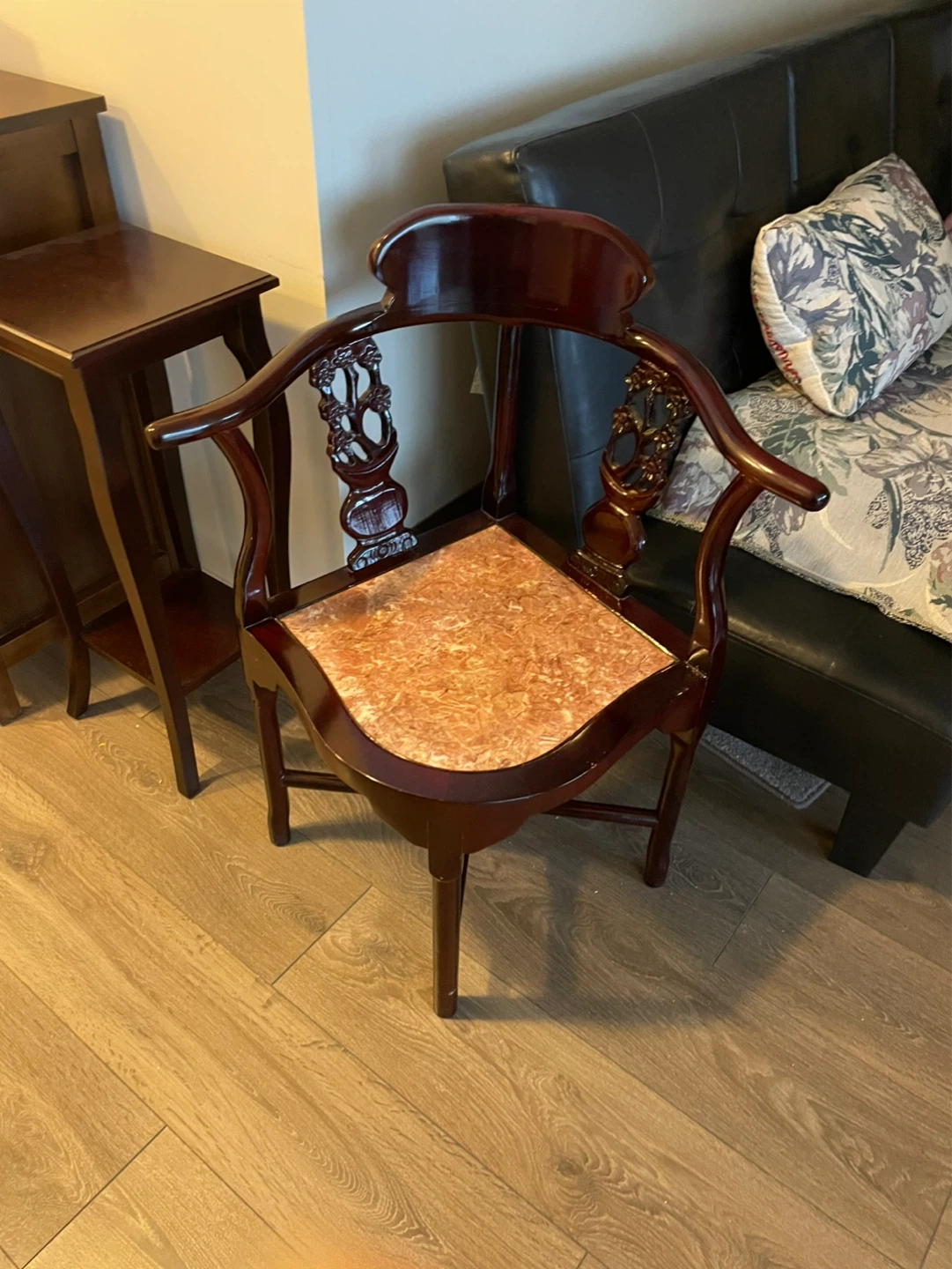 Wooden Corner Chair with Decorative Inlay - photo 2