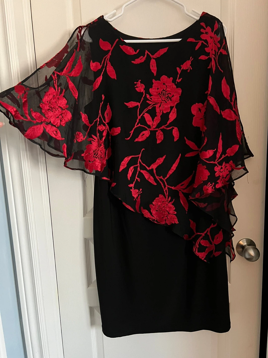 Black and Red Floral Cape Dress (new Condition)