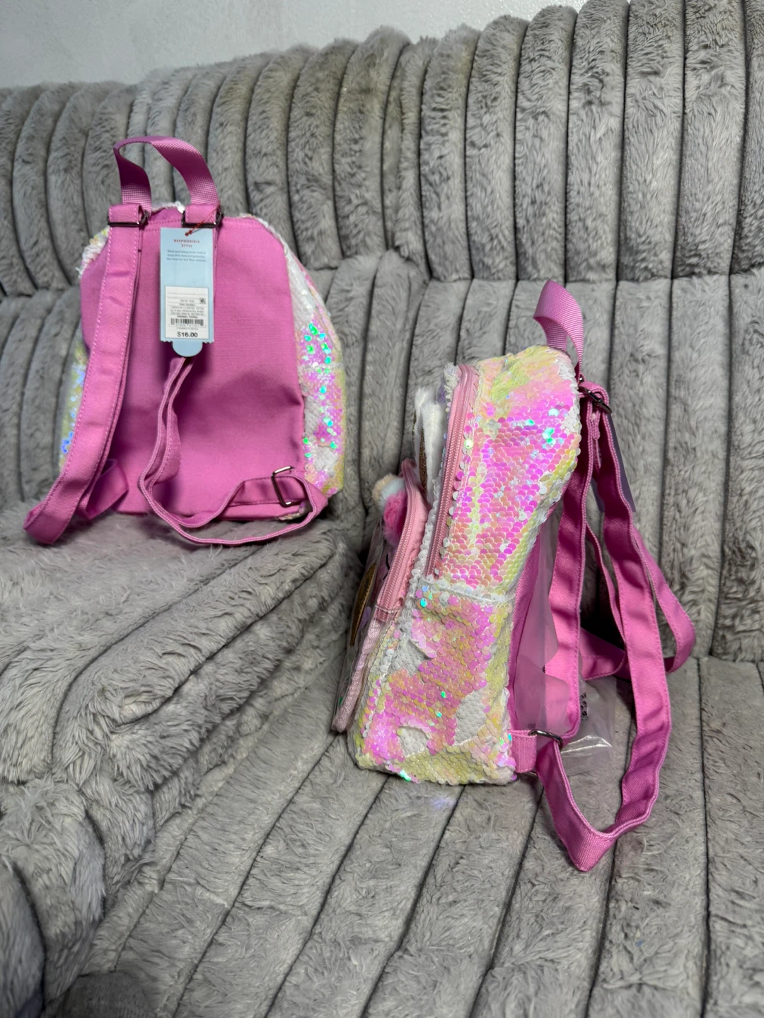 Cat & Jack Pink Sequin Bear Mini Backpack - photo 2