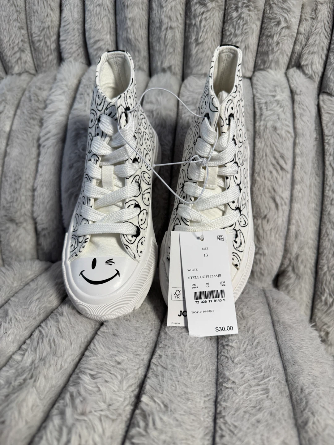 Joe Boxer White Smiley Face High Top Sneakers Size 13 - photo 2