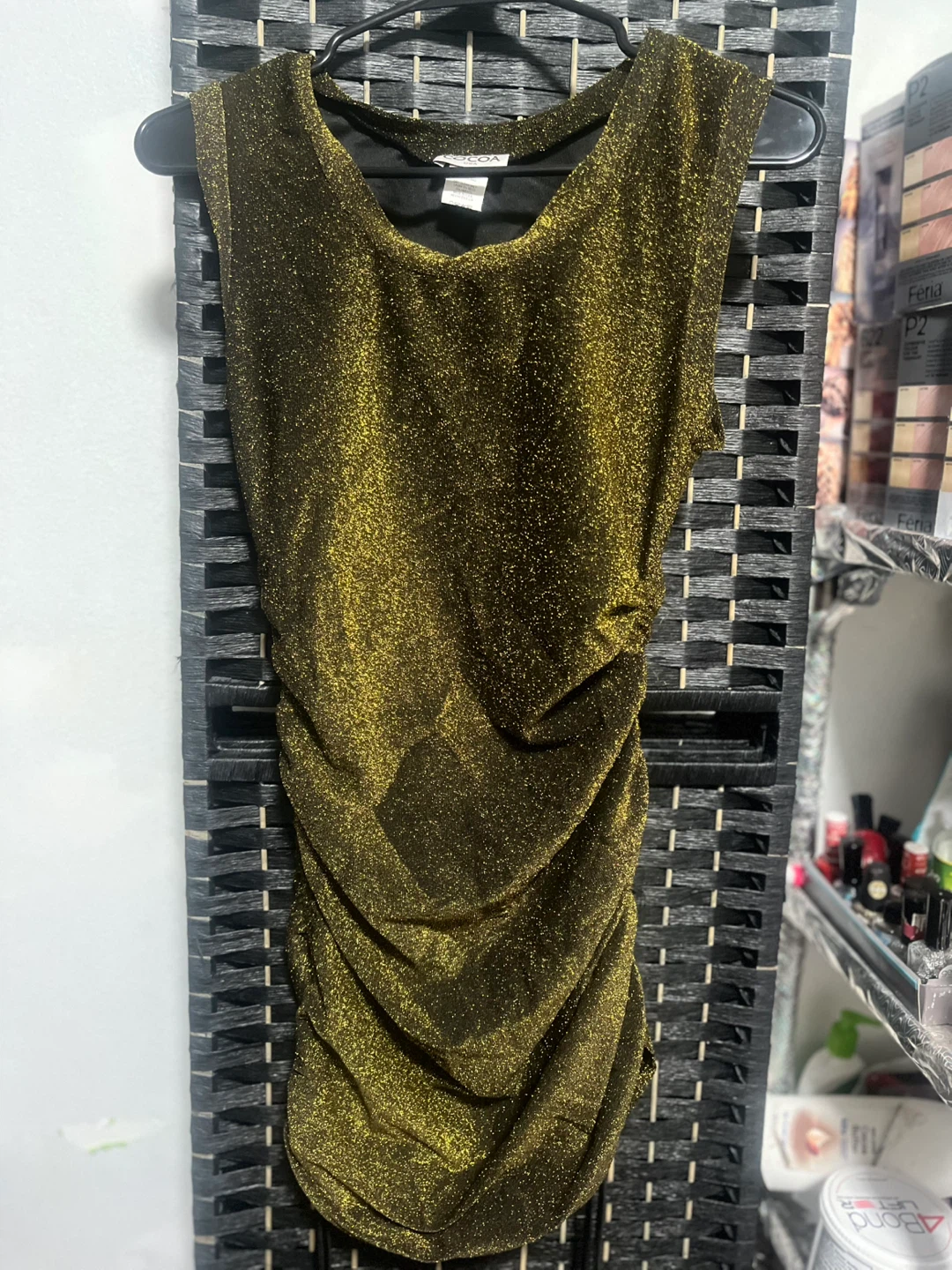 Gold Ruched Sparkle Dress
