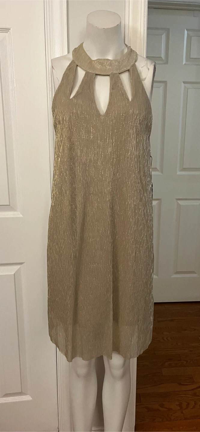 HYFVE Women's Gold Halter Neck Cutout Dress Size L - photo 3