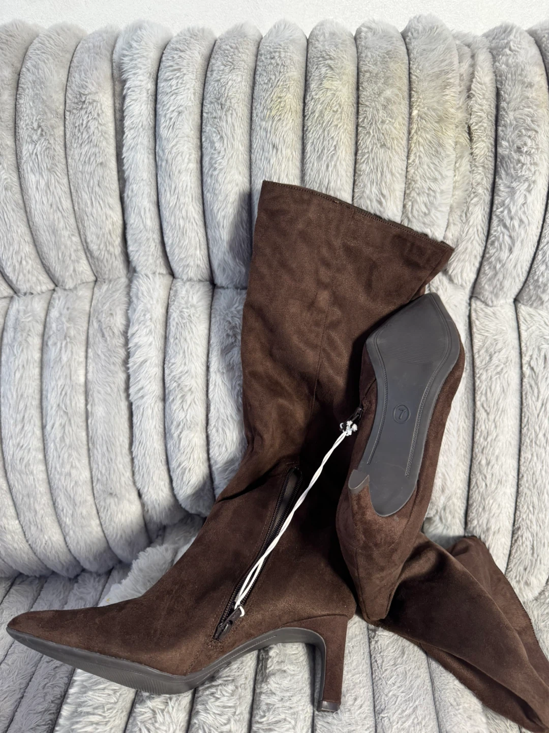 Brown Faux Suede Knee-High Boots - photo 3