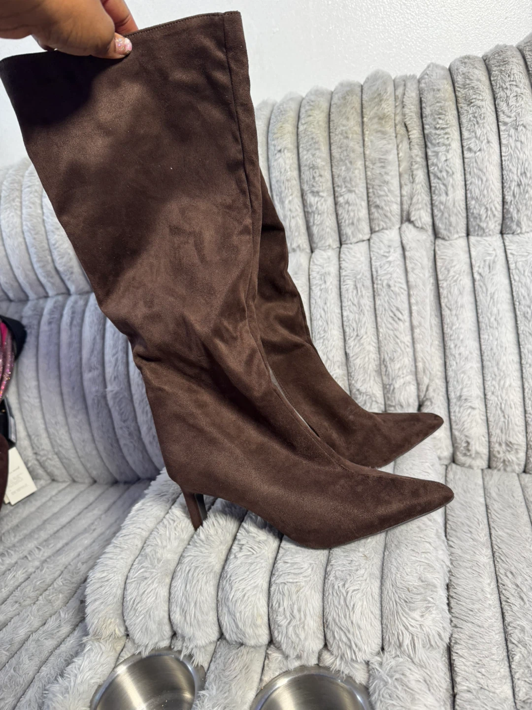 Brown Faux Suede Knee-High Boots - photo 4