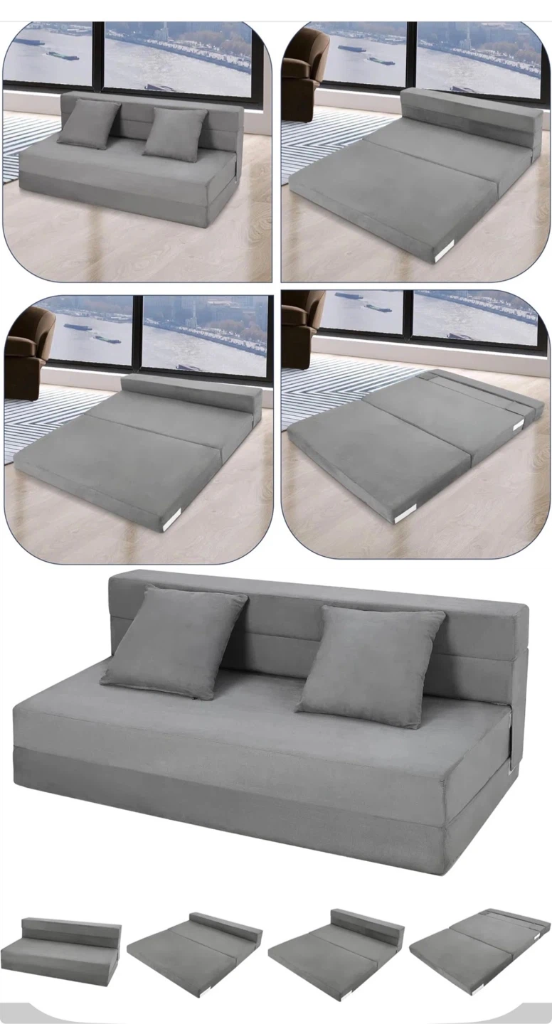 Grey Queen Foldable Sofa Bed with 2 Pillows