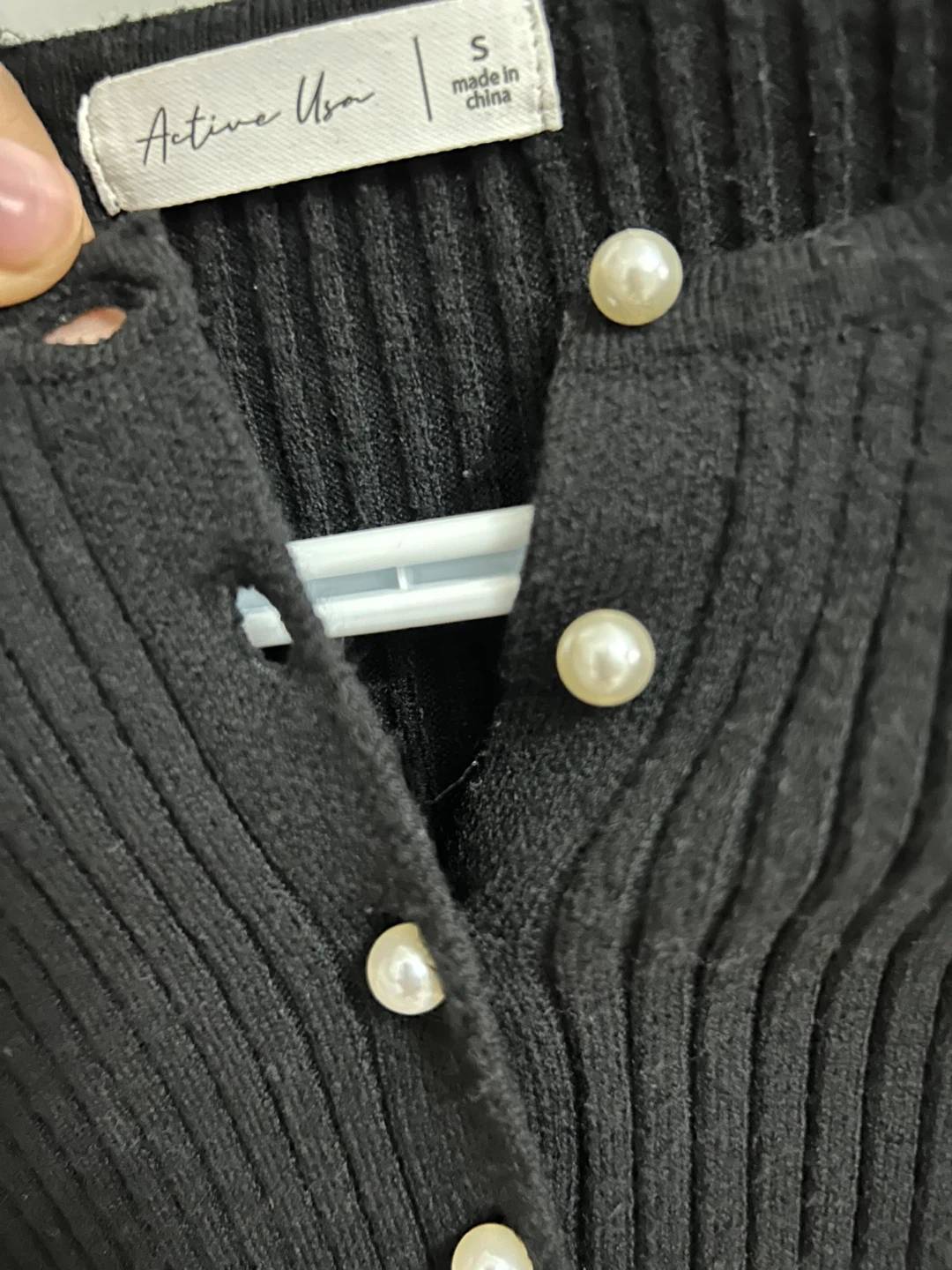Black Ribbed Cardigan with Pearl Buttons - Size S - photo 2