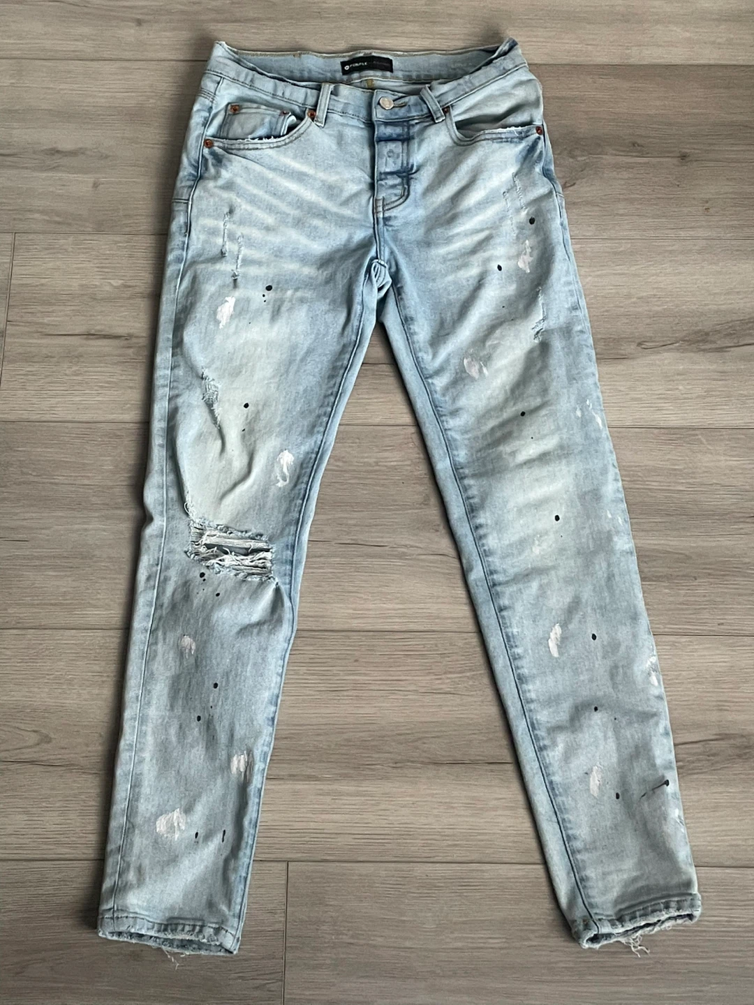 Purple Brand Light Wash Distressed Jeans with Paint Splatter**