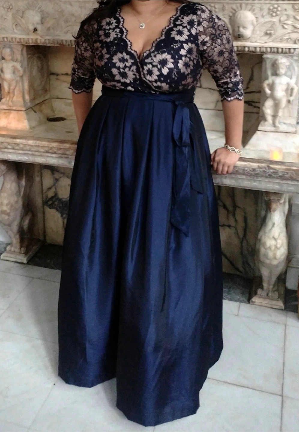 Plus size Navy Blue Lace ball gown - David’s bridal