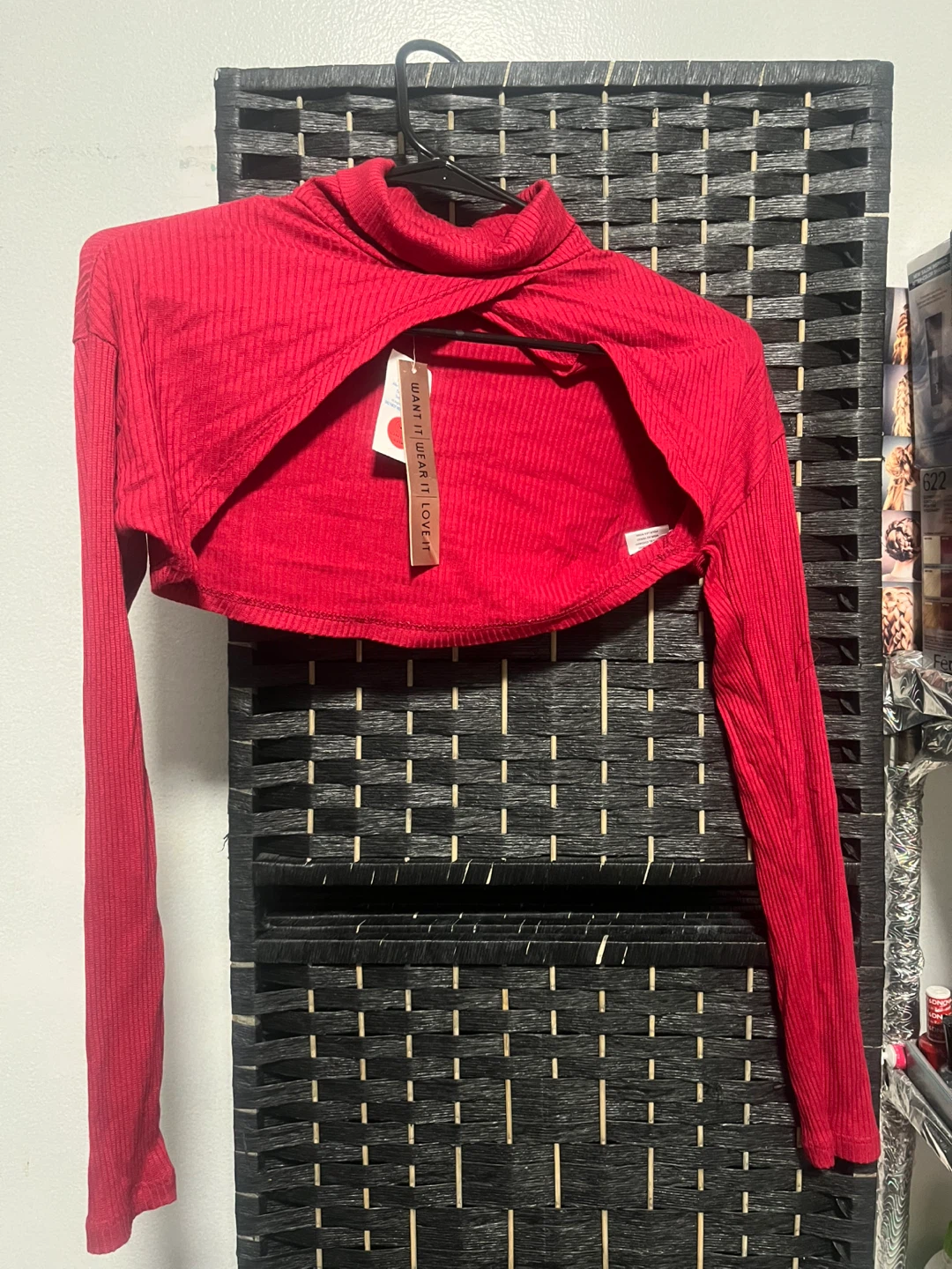Red Ribbed Cut-Out Turtle Neck Crop Top