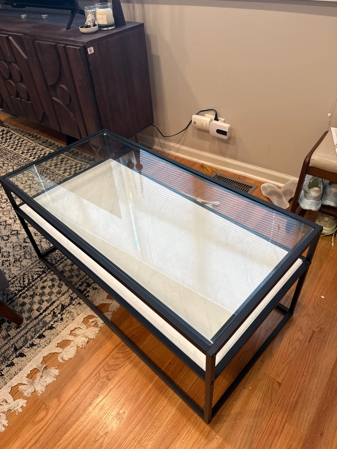 Glass Top Coffee Table with Black Metal Frame