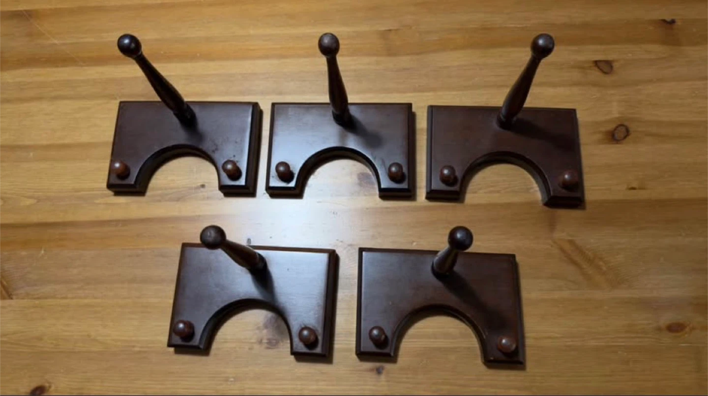 Set of 5 Wooden Wall Hooks