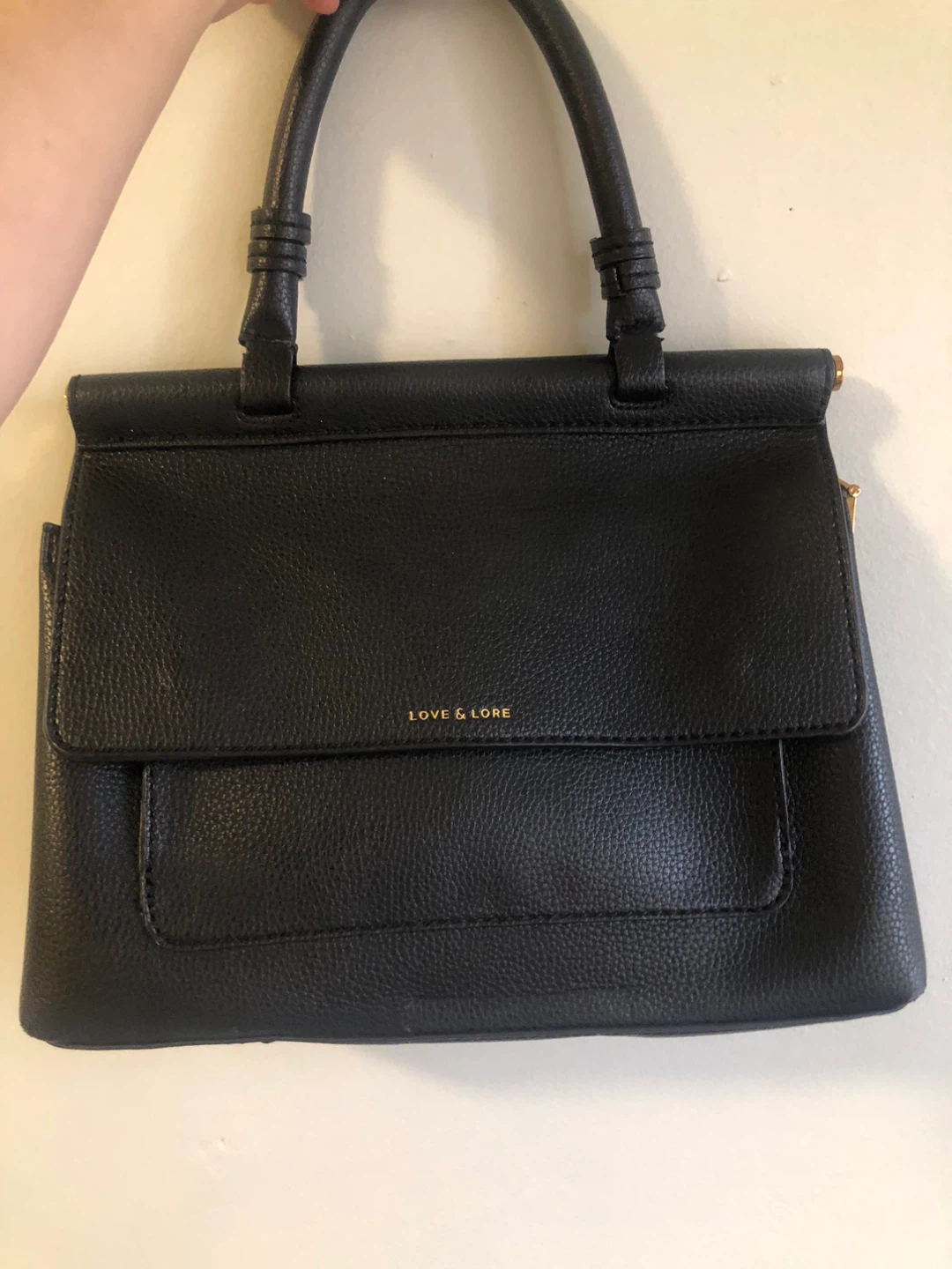 LOVE & LORE Black Faux Leather Top Handle Bag