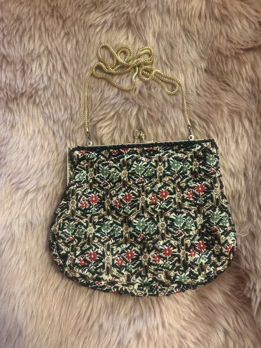 1950 WALBORG HONG KONG FLORAL BEADED CLUTCH PURSE - photo 2