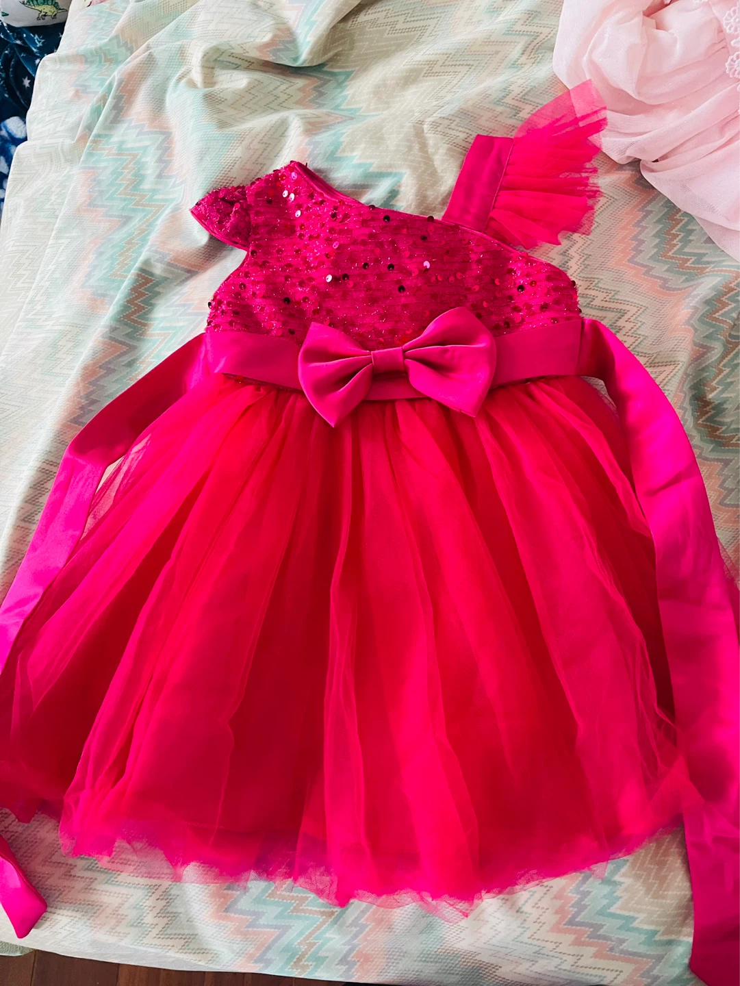 Girls Pink Sequin Tulle Dress with Bow - photo 2