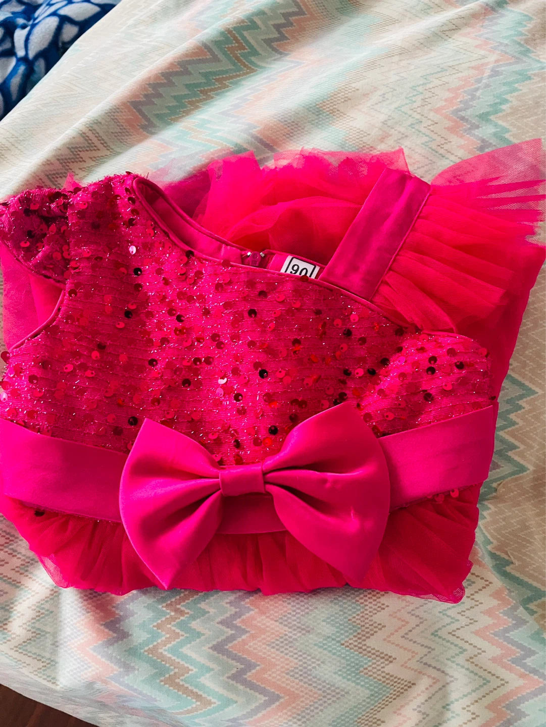 Girls Pink Sequin Tulle Dress with Bow