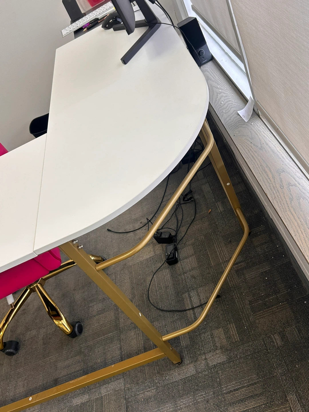 White L-Shaped Desk with Gold Frame - photo 3