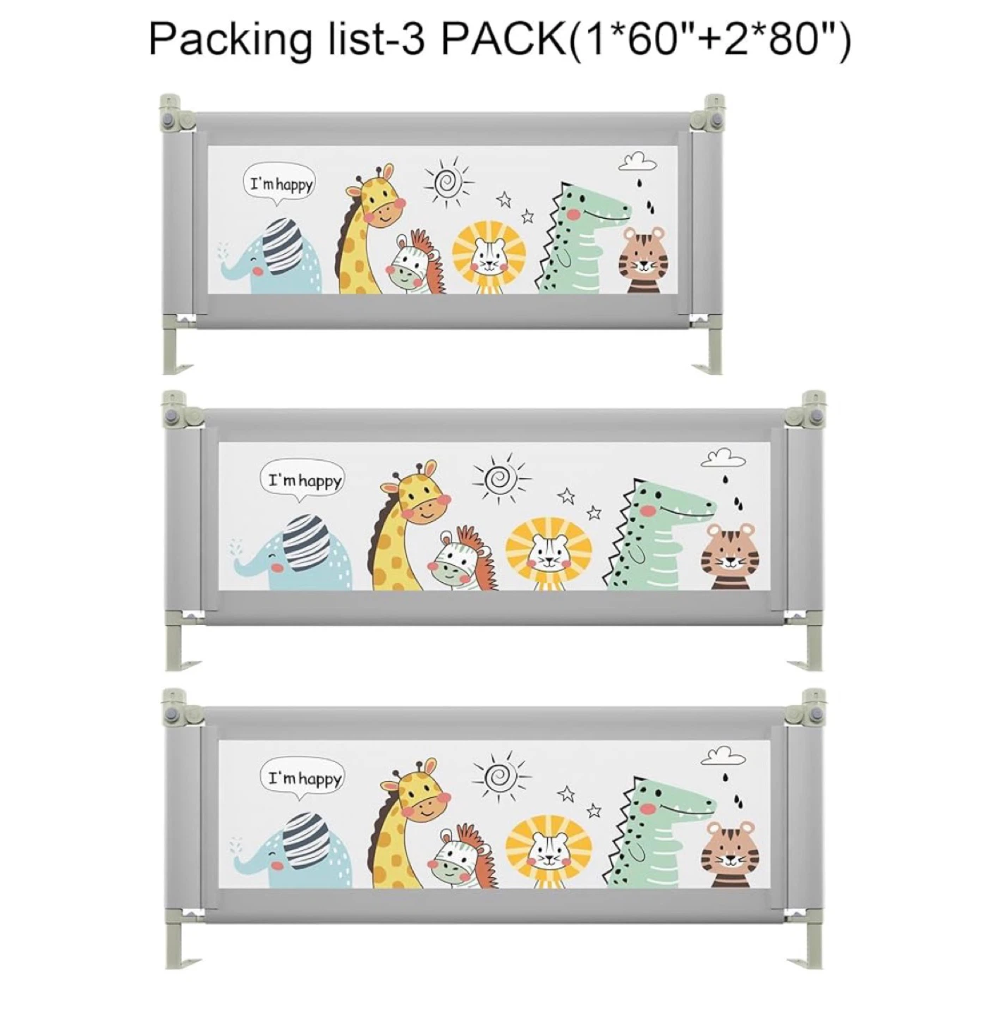3 Pack queen size  Toddler Bed Rail Guards - Animal Print - photo 2