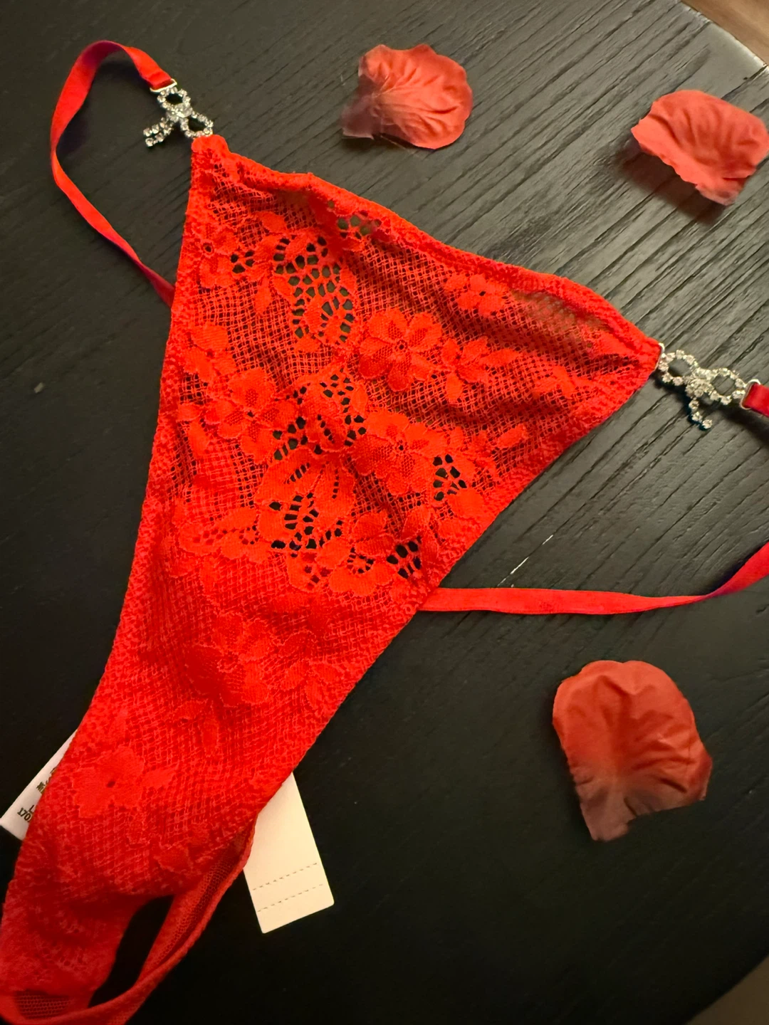 Victoria's Secret Red Lace Thong with Rhinestone Detail - Size L - photo 3