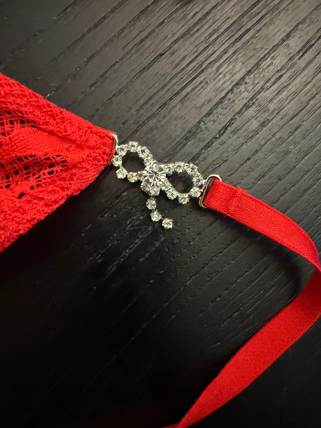 Victoria's Secret Red Lace Thong with Rhinestone Detail - Size L - photo 4