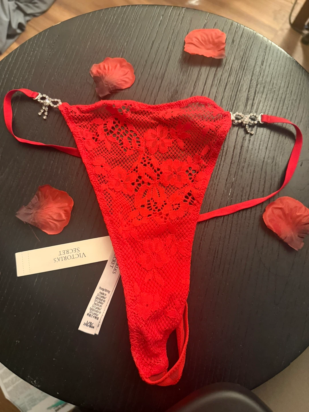 Victoria's Secret Red Lace Thong with Rhinestone Detail - Size L