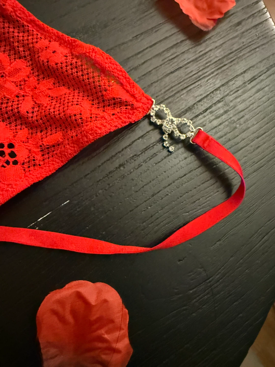 Victoria's Secret Red Lace Thong with Rhinestone Detail - Size L - photo 5