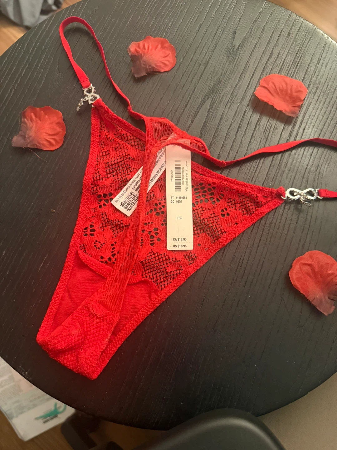 Victoria's Secret Red Lace Thong with Rhinestone Detail - Size L - photo 2