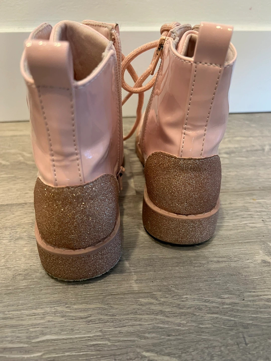 Self Esteem Pink Glitter Lace-Up Combat Boots - Size 1M - photo 3