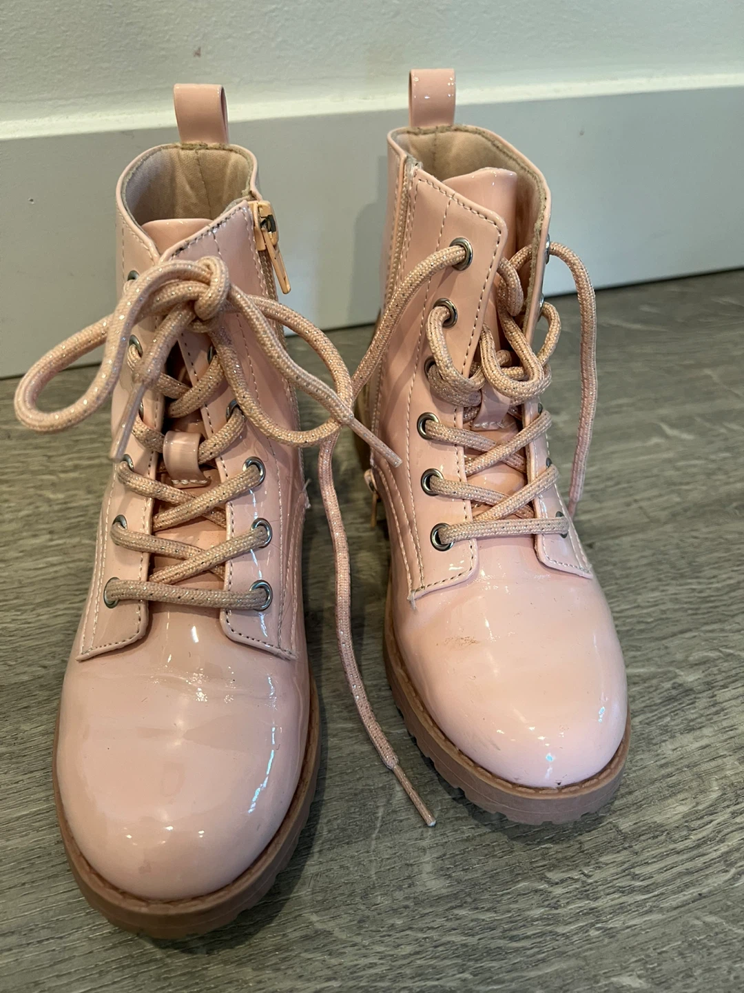 Self Esteem Pink Glitter Lace-Up Combat Boots - Size 1M