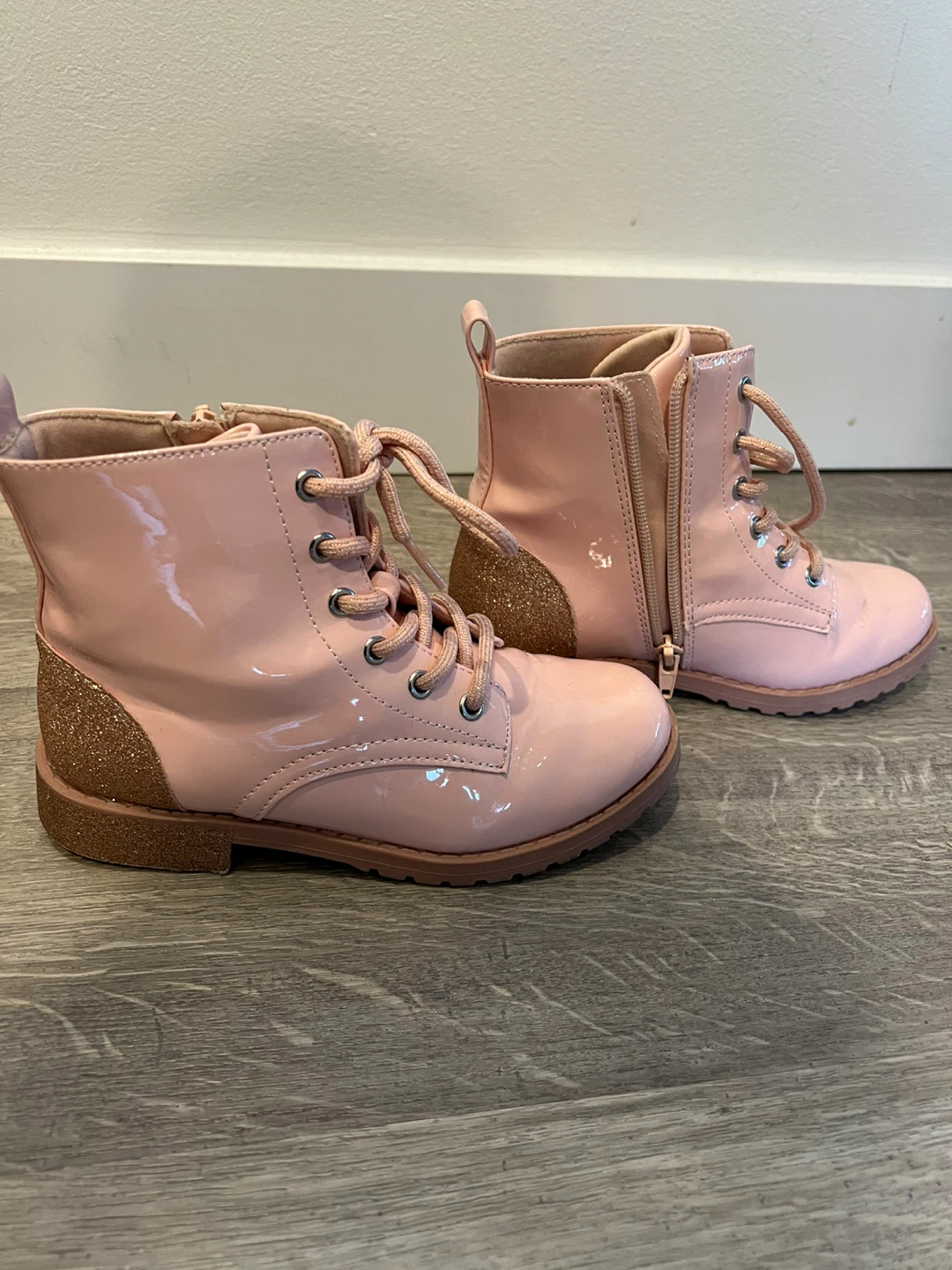 Self Esteem Pink Glitter Lace-Up Combat Boots - Size 1M - photo 2