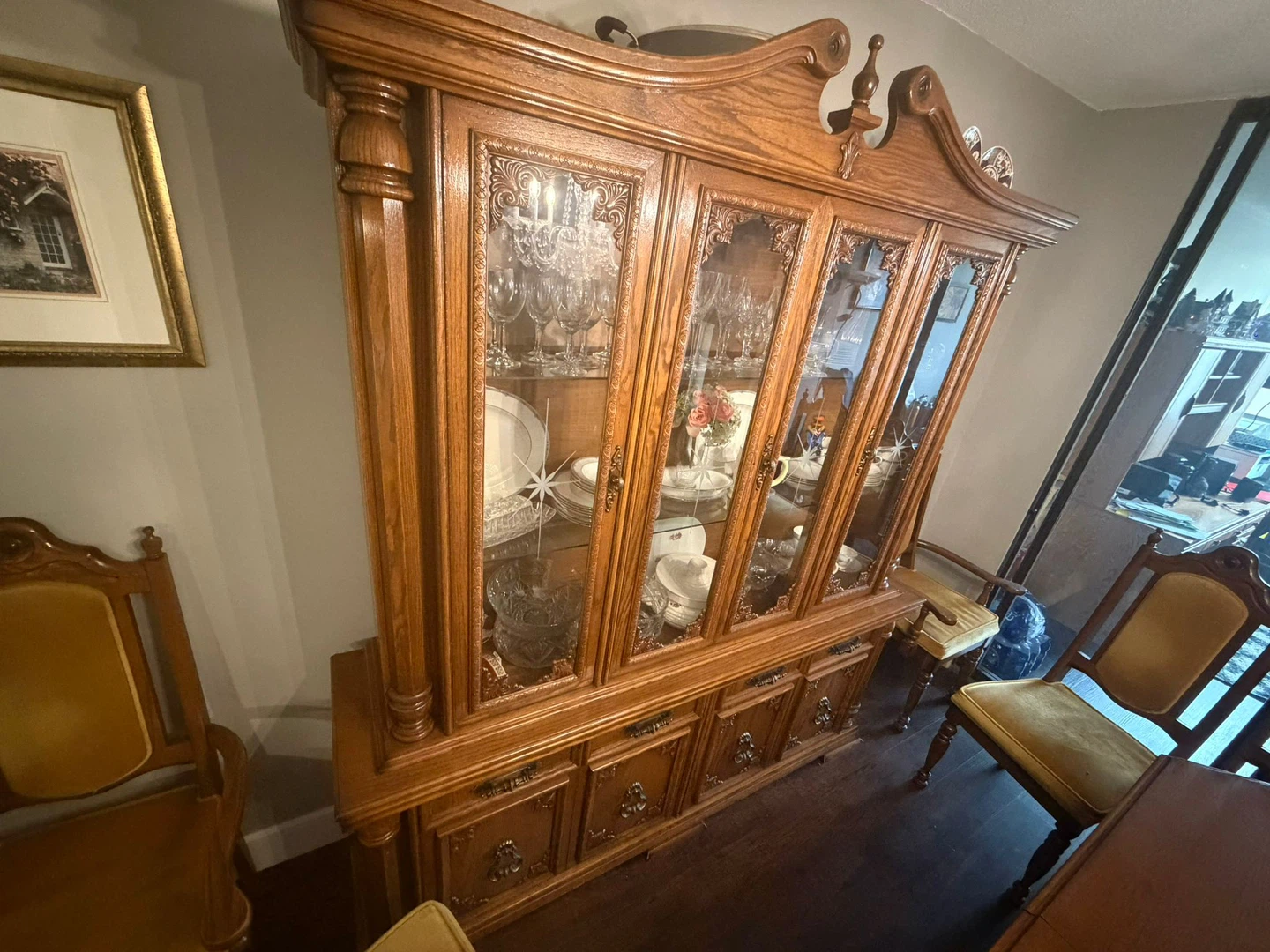 Wooden Dining Table Set with Chairs and Hutch - photo 2