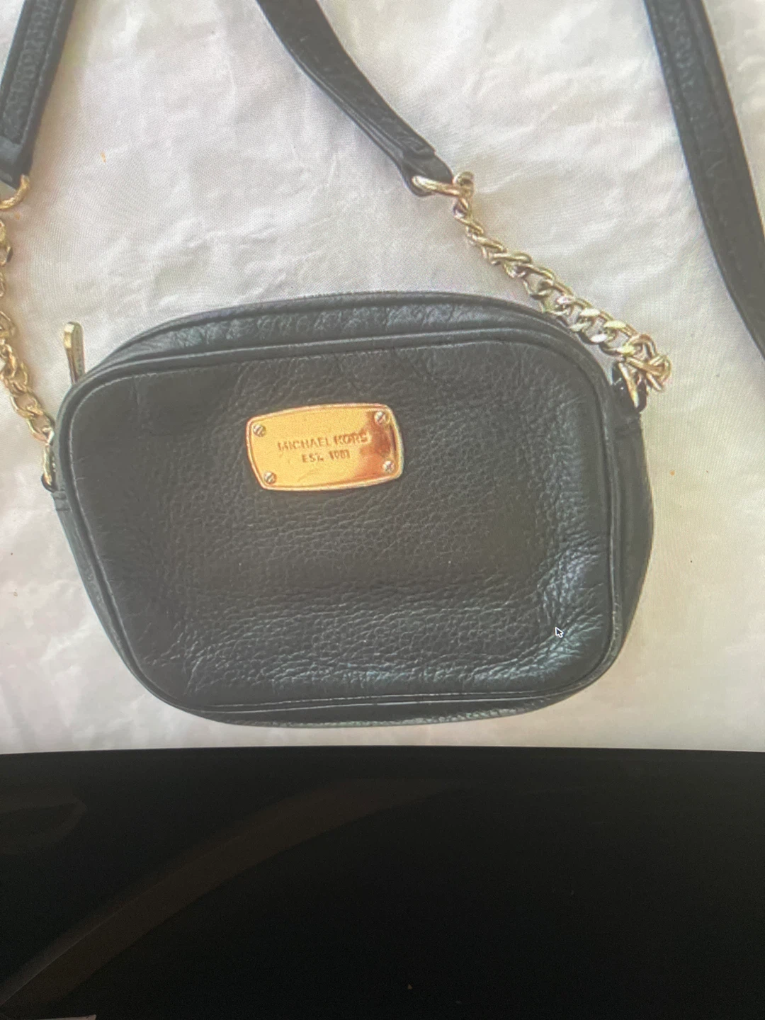 Michael Kors Black Leather Mini Bag with Gold Chain