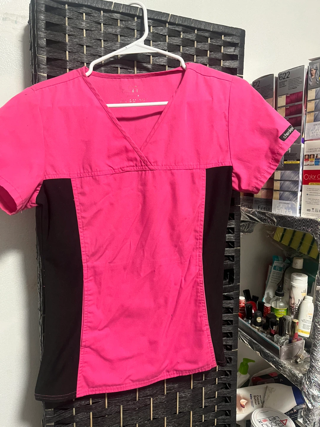 Cherokee Pink & Black Scrub Top