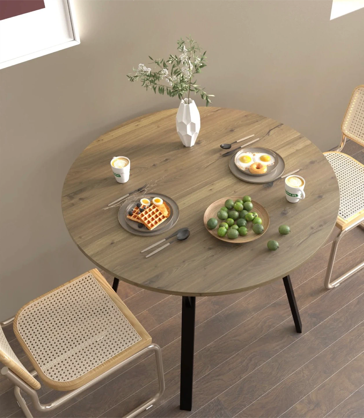Round Wood Dining Table with Black Metal Legs - photo 2