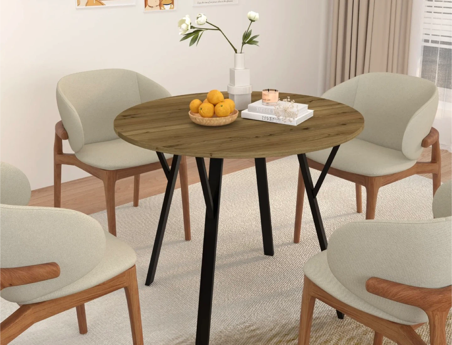 Round Wood Dining Table with Black Metal Legs - photo 3