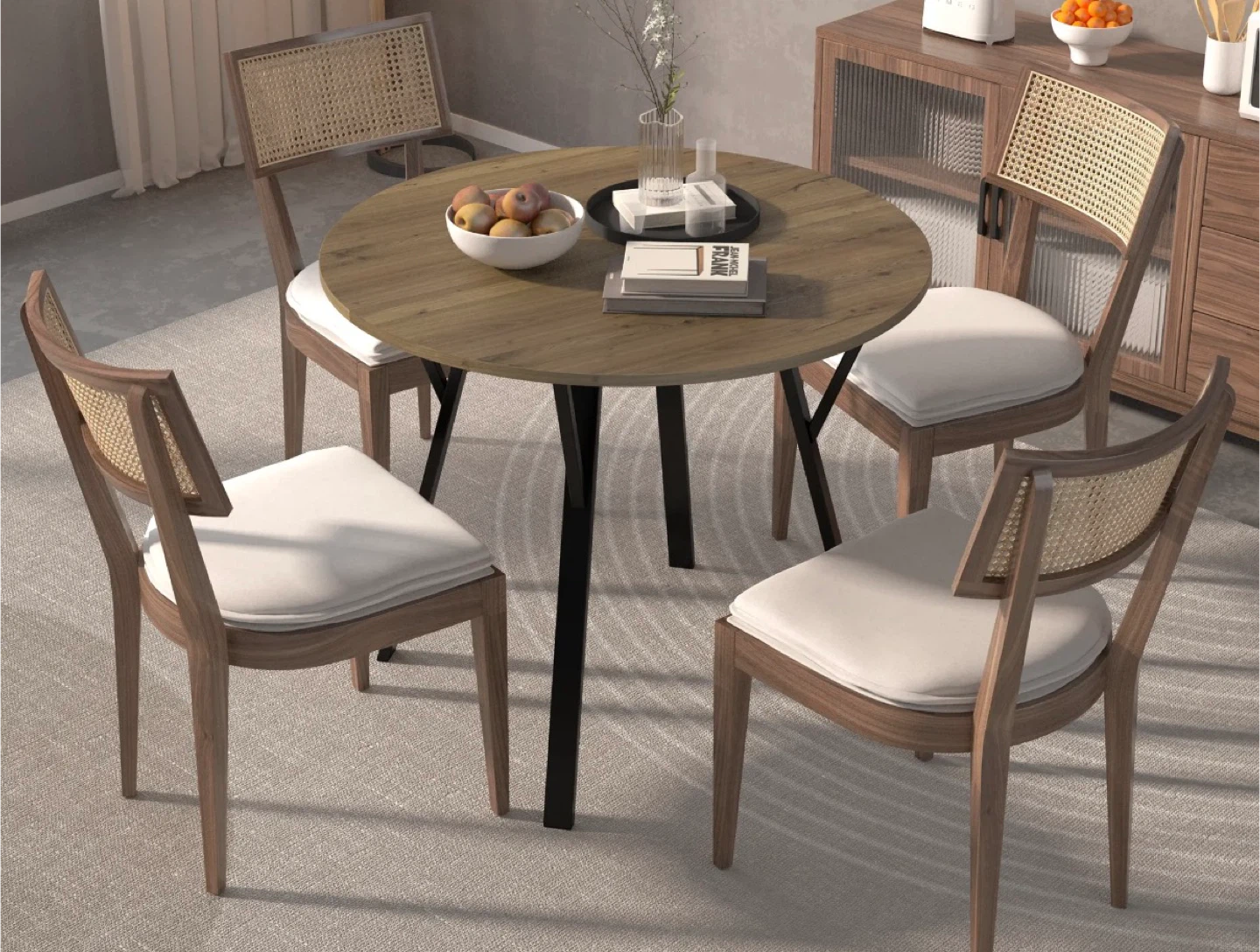 Round Wood Dining Table with Black Metal Legs - photo 4