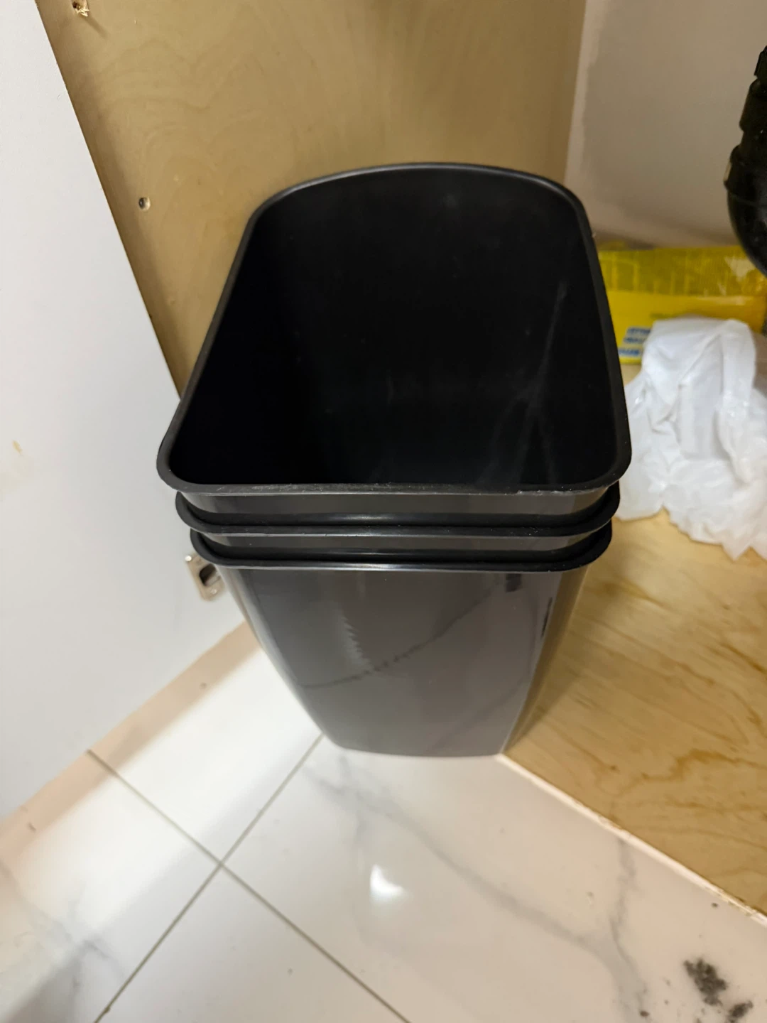 Set of 3 Black Plastic Trash Bins