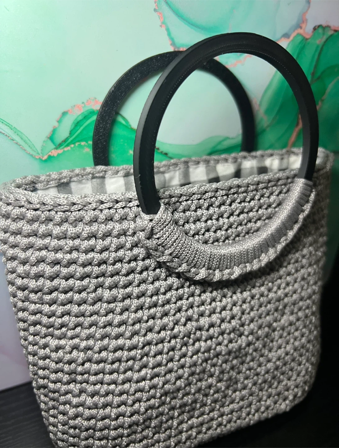Grey Crocheted Handbag with Round Handles - photo 2