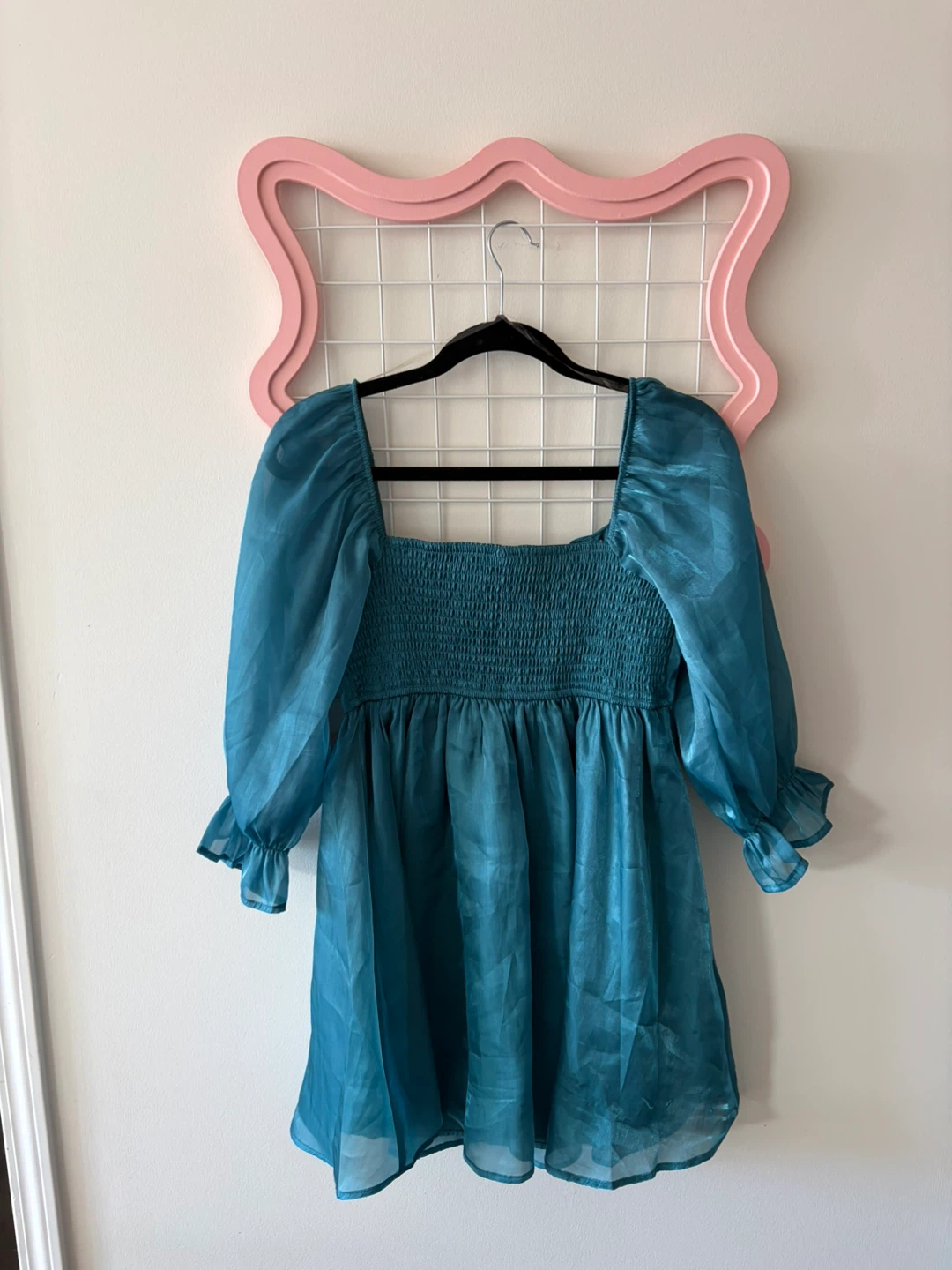 Teal Babydoll Dress with Puff Sleeves, Size M - photo 2