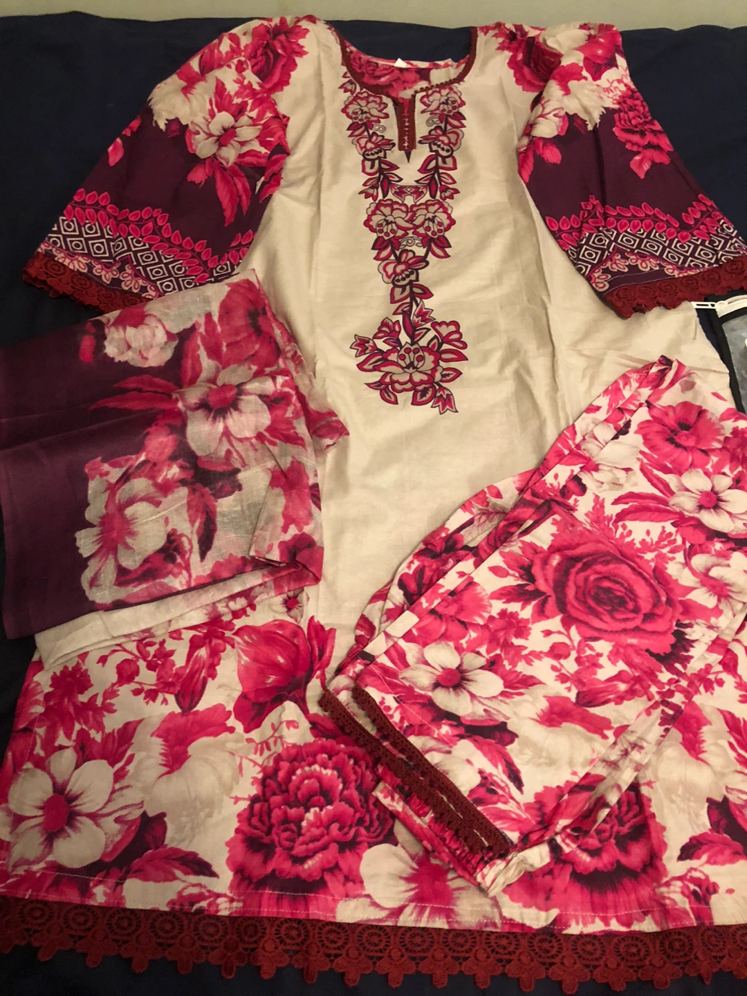 Women's 3-Piece Kurti Set with Pants and Scarf