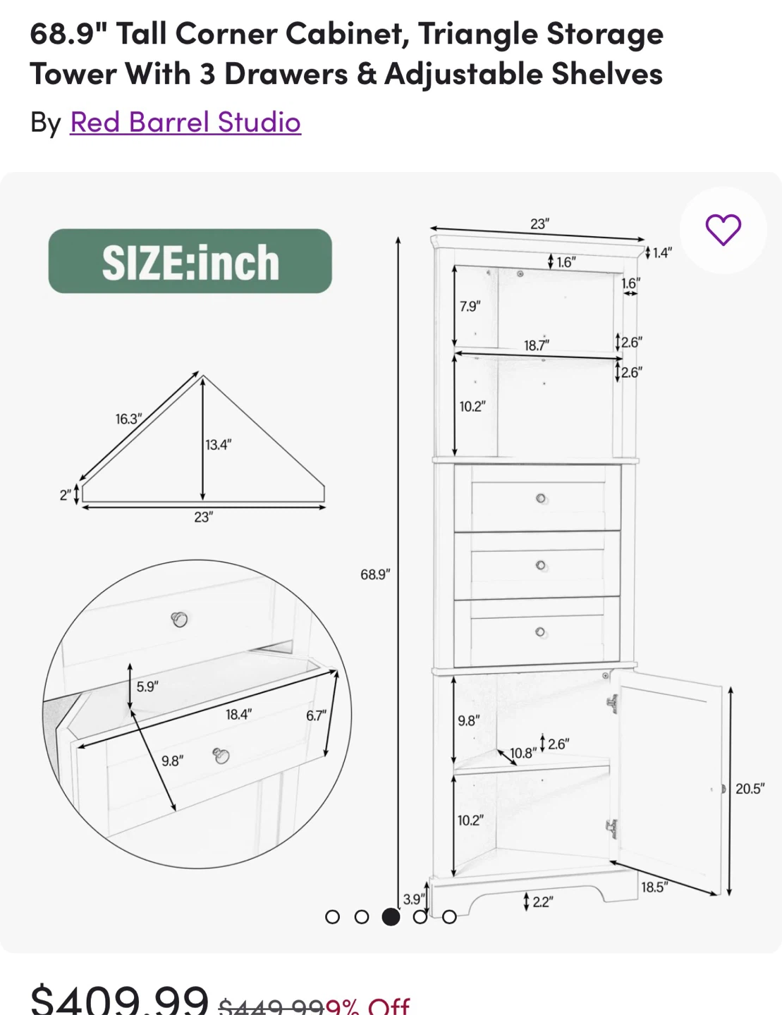 Corner Cabinet with 3 Drawers - photo 3