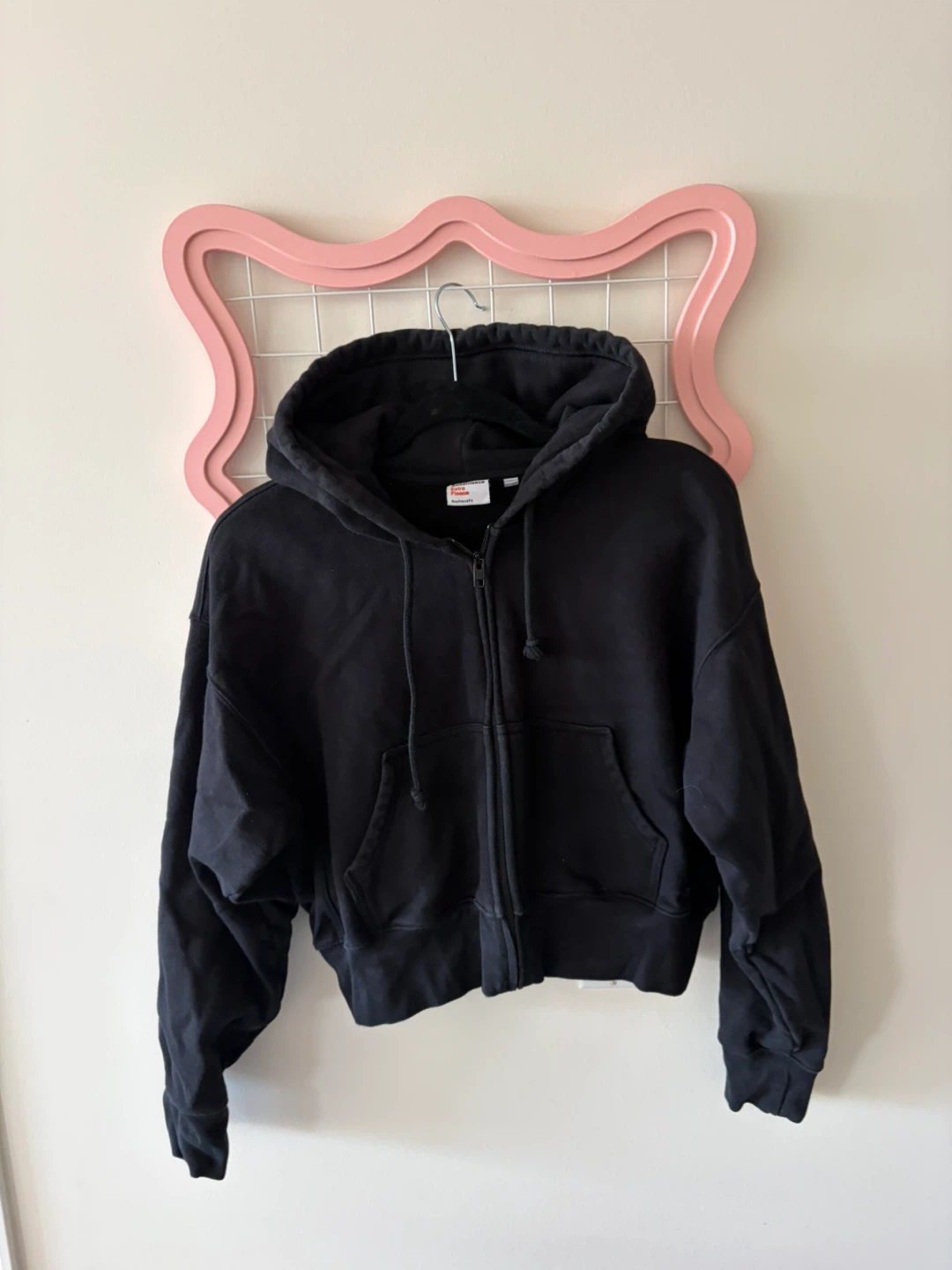 TNA Sweatfleece Black Cropped Zip-Up Hoodie, Size M