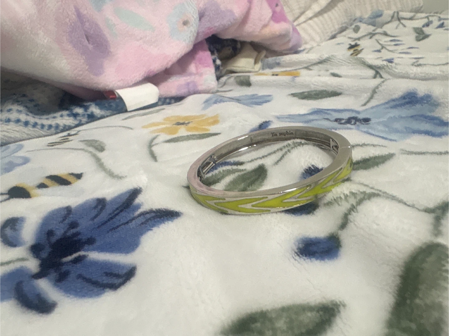 Tian Sophia Silver & Yellow Chevron Bangle